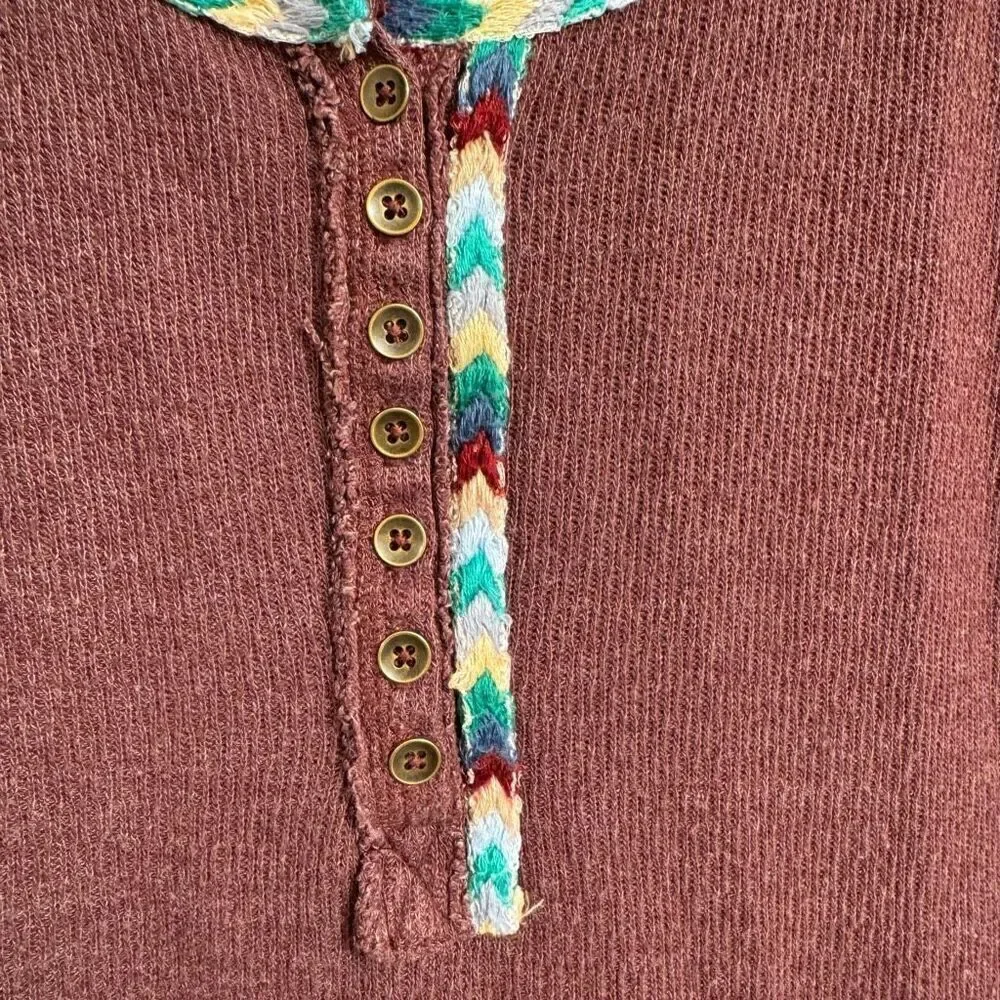 Free People Rainbow Thermal Wine Maroon Long Sleeve Boho Small
